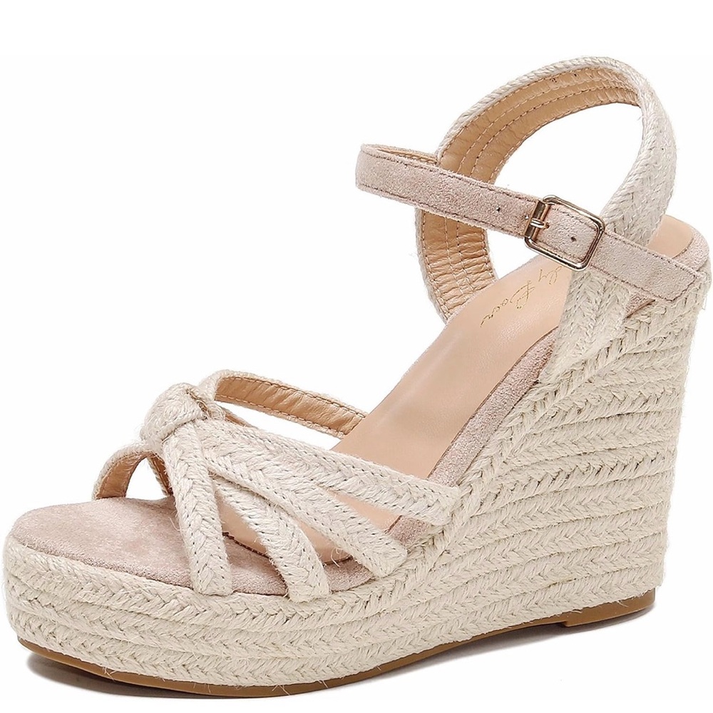 ZodyBoer Espadrille Wedge Sandals - Neutral Beige Ankle Strap